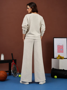 Off-White Melange Fleece NEVER Give-up Oversize Sweatshirt With Track Pants-SASSAFRAS