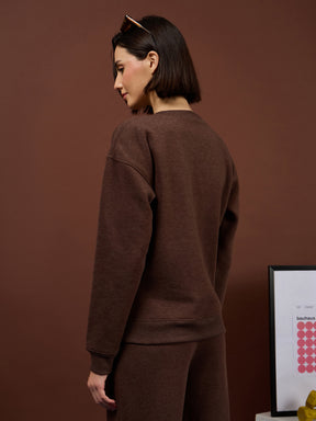 Brown Melange Fleece BOW Print Oversize Sweatshirt-SASSAFRAS