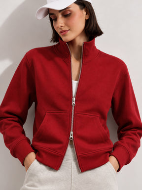 Red Fleece Double-Zipper Sweatshirt-SASSAFRAS