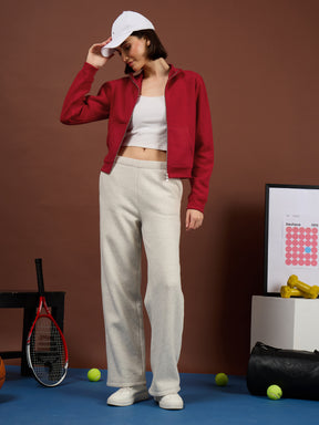 Red Fleece Double-Zipper Sweatshirt-SASSAFRAS