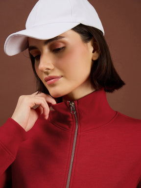 Red Fleece Double-Zipper Sweatshirt-SASSAFRAS