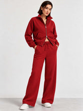 Red Fleece Double-Zipper Sweatshirt With Track Pants-SASSAFRAS