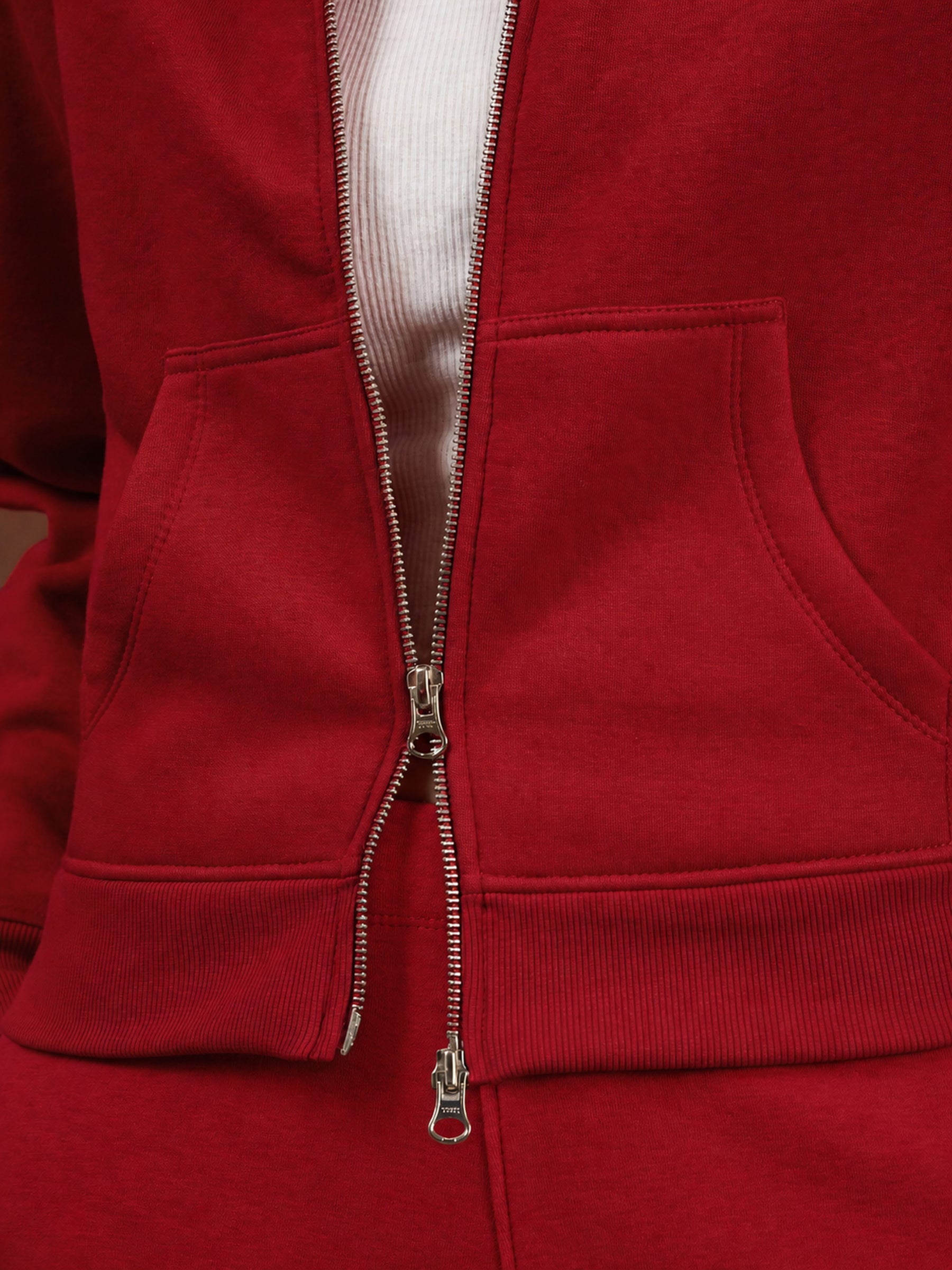 Red Fleece Double-Zipper Sweatshirt With Track Pants-SASSAFRAS