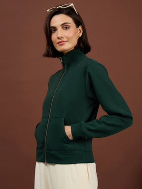 Emerald Green Fleece Double-Zipper Sweatshirt-SASSAFRAS