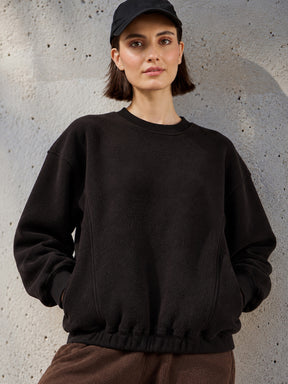 Black Polar Fleece Princess Seam Oversize Sweatshirt-SASSAFRAS