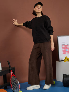 Black Polar Fleece Princess Seam Oversize Sweatshirt-SASSAFRAS