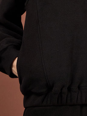 Black Polar Fleece Princess Seam Oversize Sweatshirt With Track Pants-SASSAFRAS