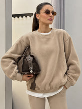 Beige Polar Fleece Princess Seam Oversize Sweatshirt -SASSAFRAS