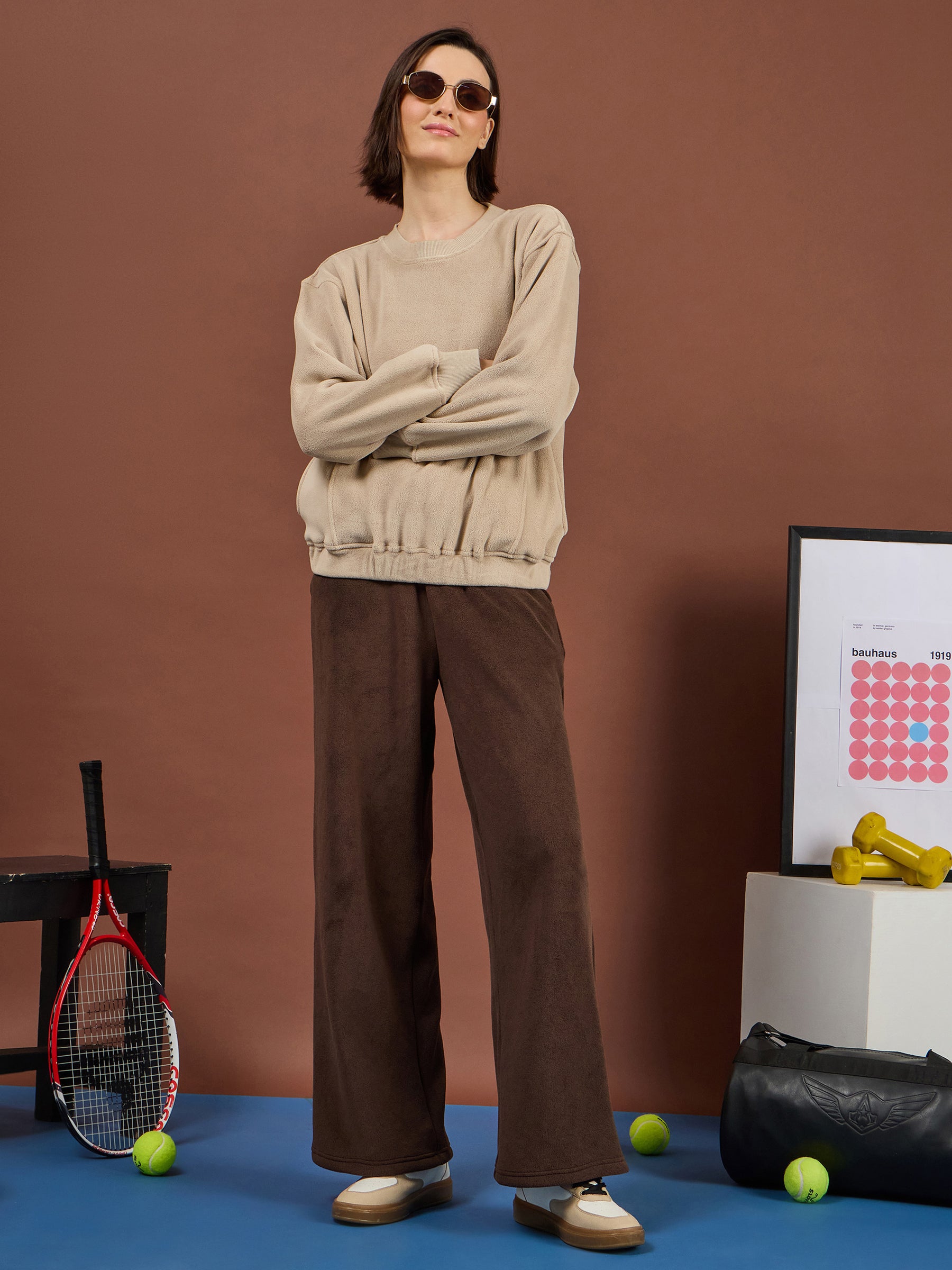 Beige Polar Fleece Princess Seam Oversize Sweatshirt -SASSAFRAS