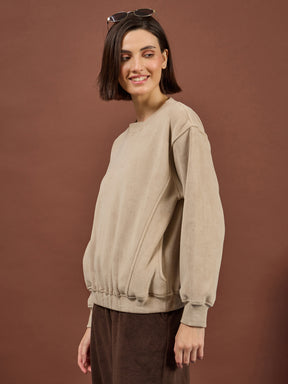 Beige Polar Fleece Princess Seam Oversize Sweatshirt -SASSAFRAS