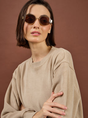 Beige Polar Fleece Princess Seam Oversize Sweatshirt -SASSAFRAS