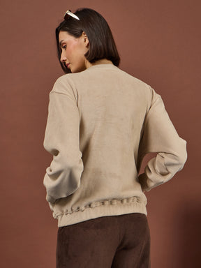 Beige Polar Fleece Princess Seam Oversize Sweatshirt -SASSAFRAS