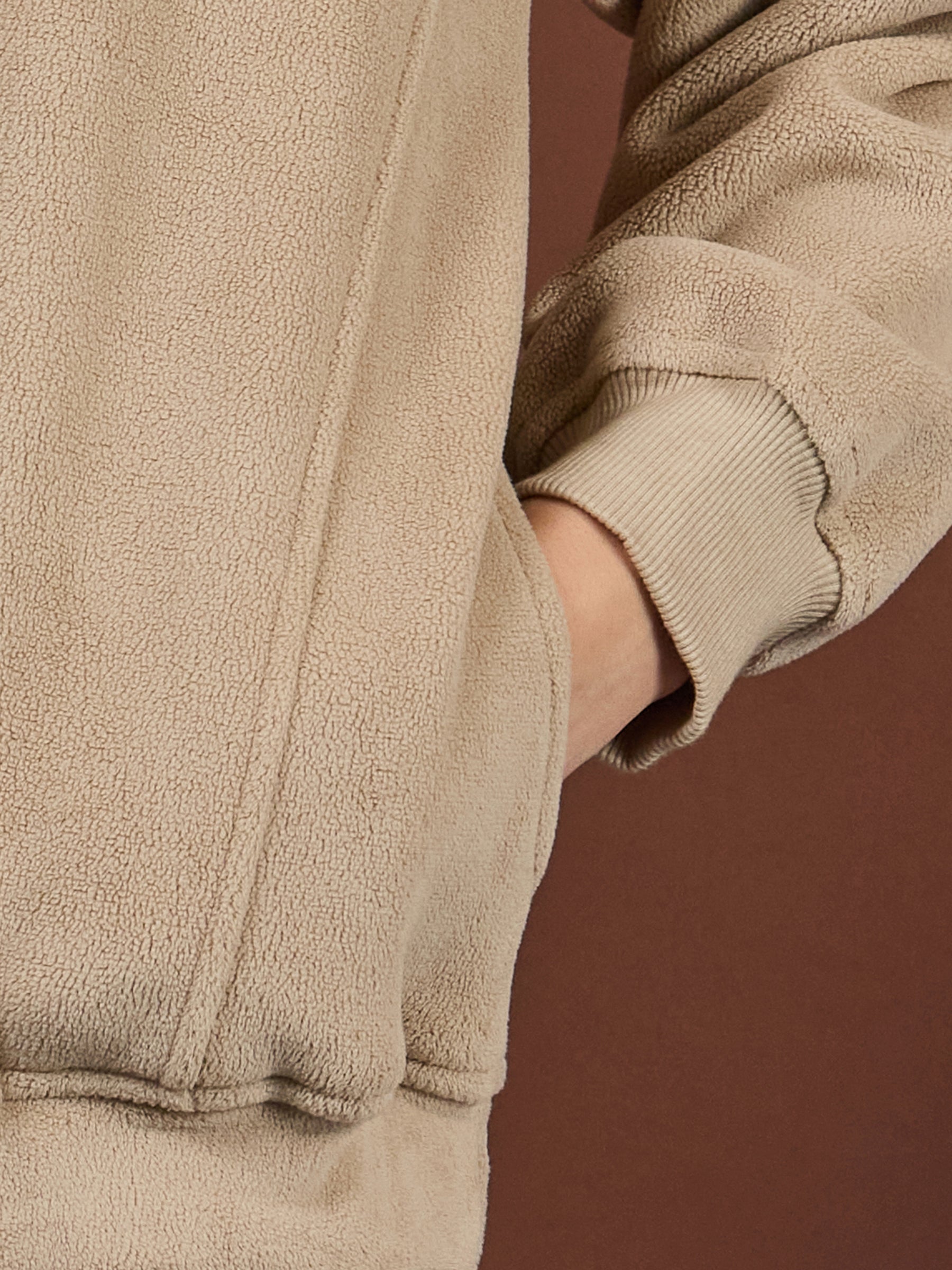 Beige Polar Fleece Princess Seam Oversize Sweatshirt With Track Pants-SASSAFRAS
