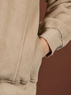 Beige Polar Fleece Princess Seam Oversize Sweatshirt With Track Pants-SASSAFRAS