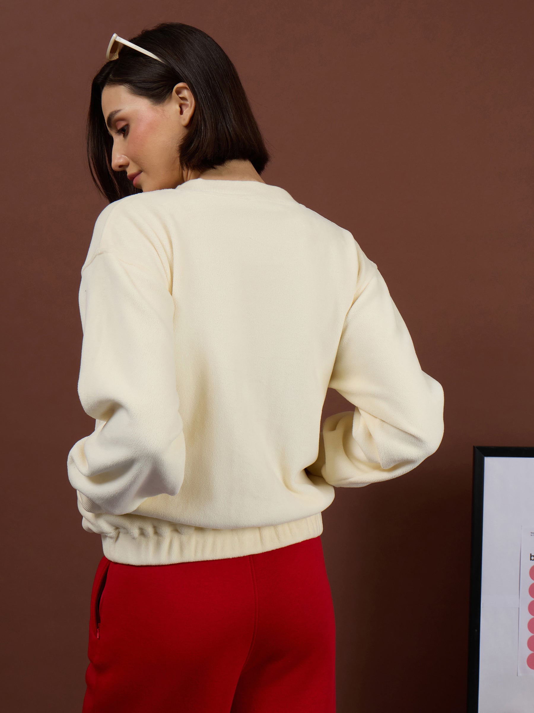 Off-White Polar Fleece Princess Seam Oversize Sweatshirt-SASSAFRAS