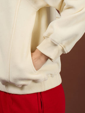 Off-White Polar Fleece Princess Seam Oversize Sweatshirt With Track Pants-SASSAFRAS