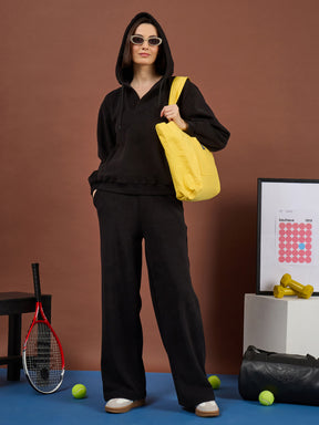 Black Polar Fleece Side Pocket Oversize Hoodie-SASSAFRAS