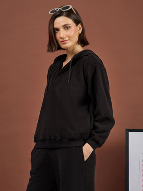 Black Polar Fleece Side Pocket Oversize Hoodie-SASSAFRAS