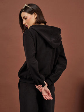 Black Polar Fleece Side Pocket Oversize Hoodie-SASSAFRAS