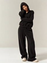 Black Polar Fleece Side Pocket Oversize Hoodie With Track Pants-SASSAFRAS