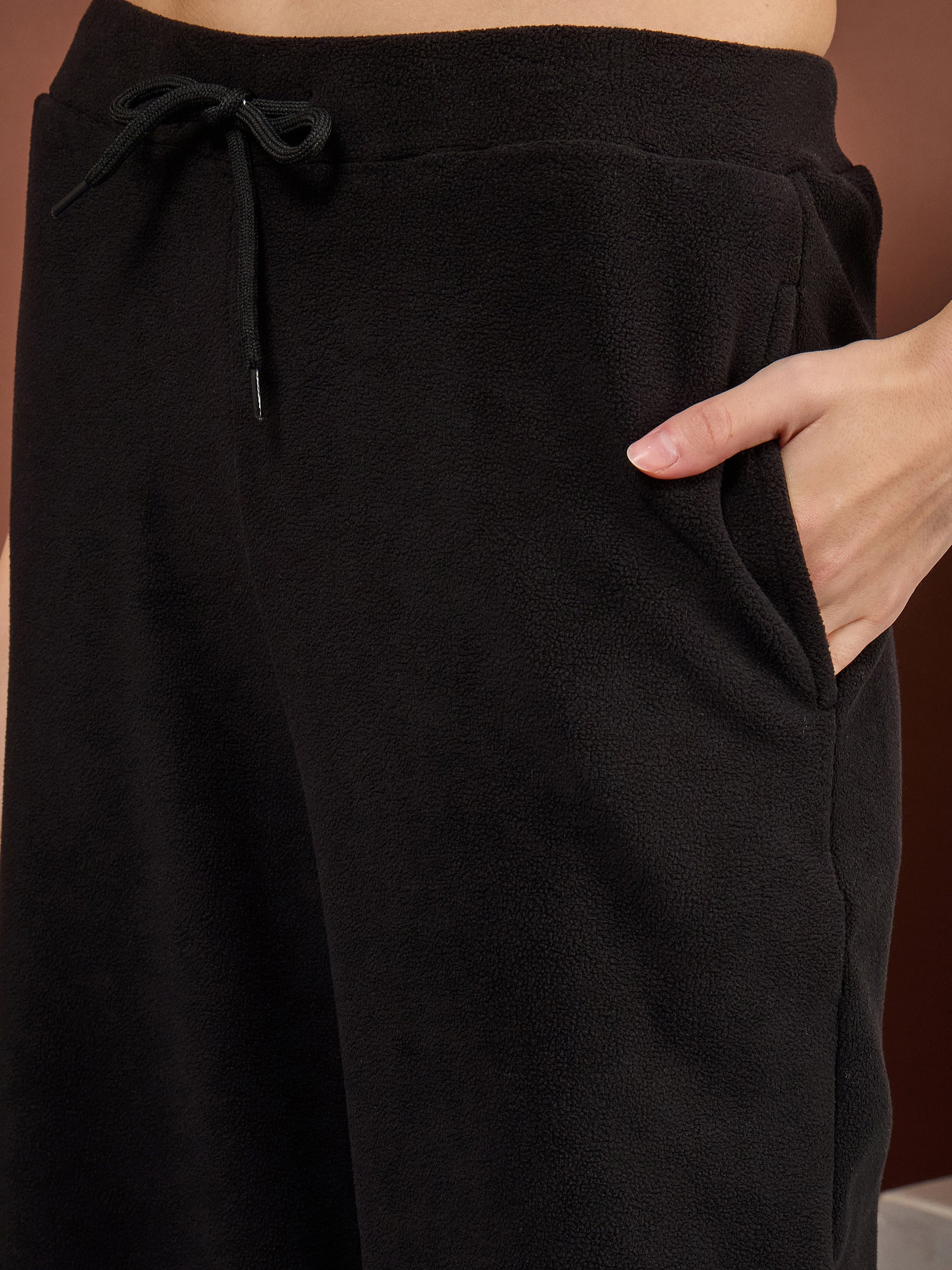 Black Polar Fleece Side Pocket Oversize Hoodie With Track Pants-SASSAFRAS