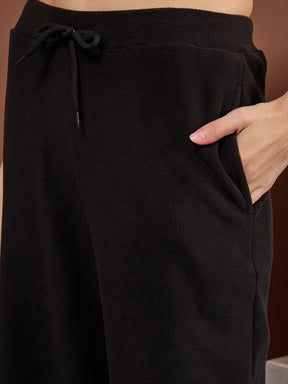 Black Polar Fleece Side Pocket Oversize Hoodie With Track Pants-SASSAFRAS