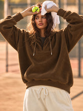 Brown Polar Fleece Side Pocket Oversize Hoodie-SASSAFRAS