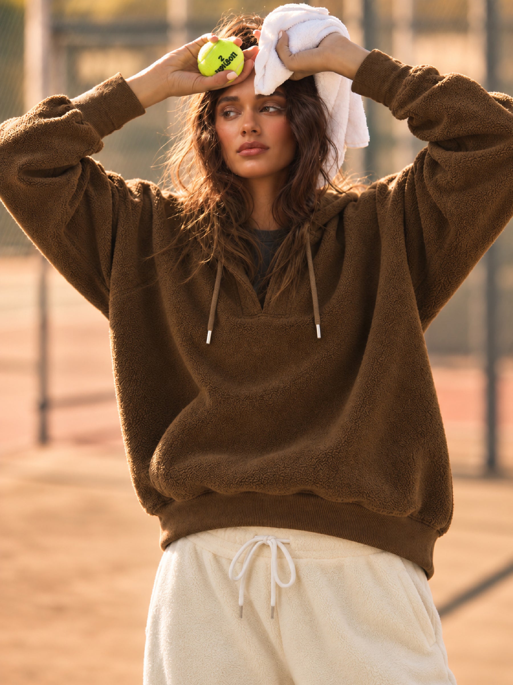 Brown Polar Fleece Side Pocket Oversize Hoodie-SASSAFRAS