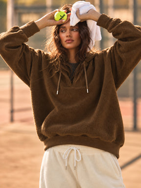 Brown Polar Fleece Side Pocket Oversize Hoodie-SASSAFRAS