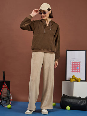 Brown Polar Fleece Side Pocket Oversize Hoodie-SASSAFRAS