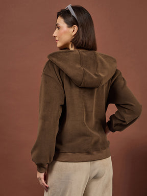 Brown Polar Fleece Side Pocket Oversize Hoodie-SASSAFRAS