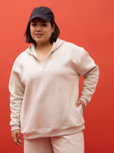 Off White Melange Fleece Hoodie -SASSAFRAS Curve