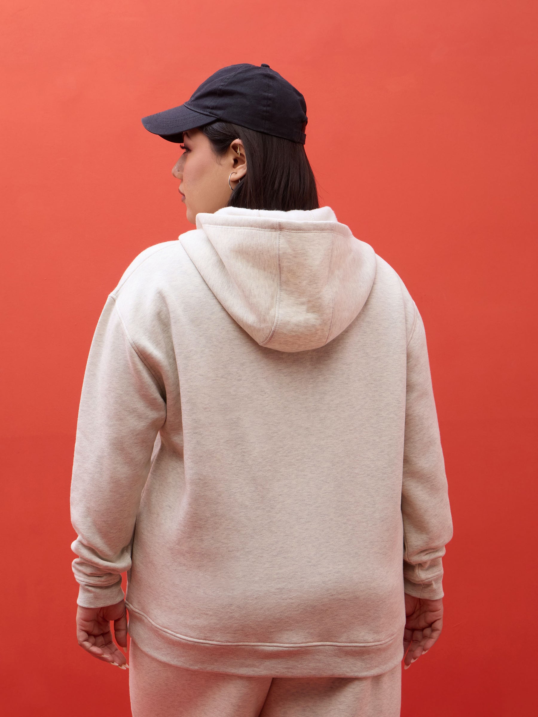 Off White Melange Fleece Hoodie -SASSAFRAS Curve