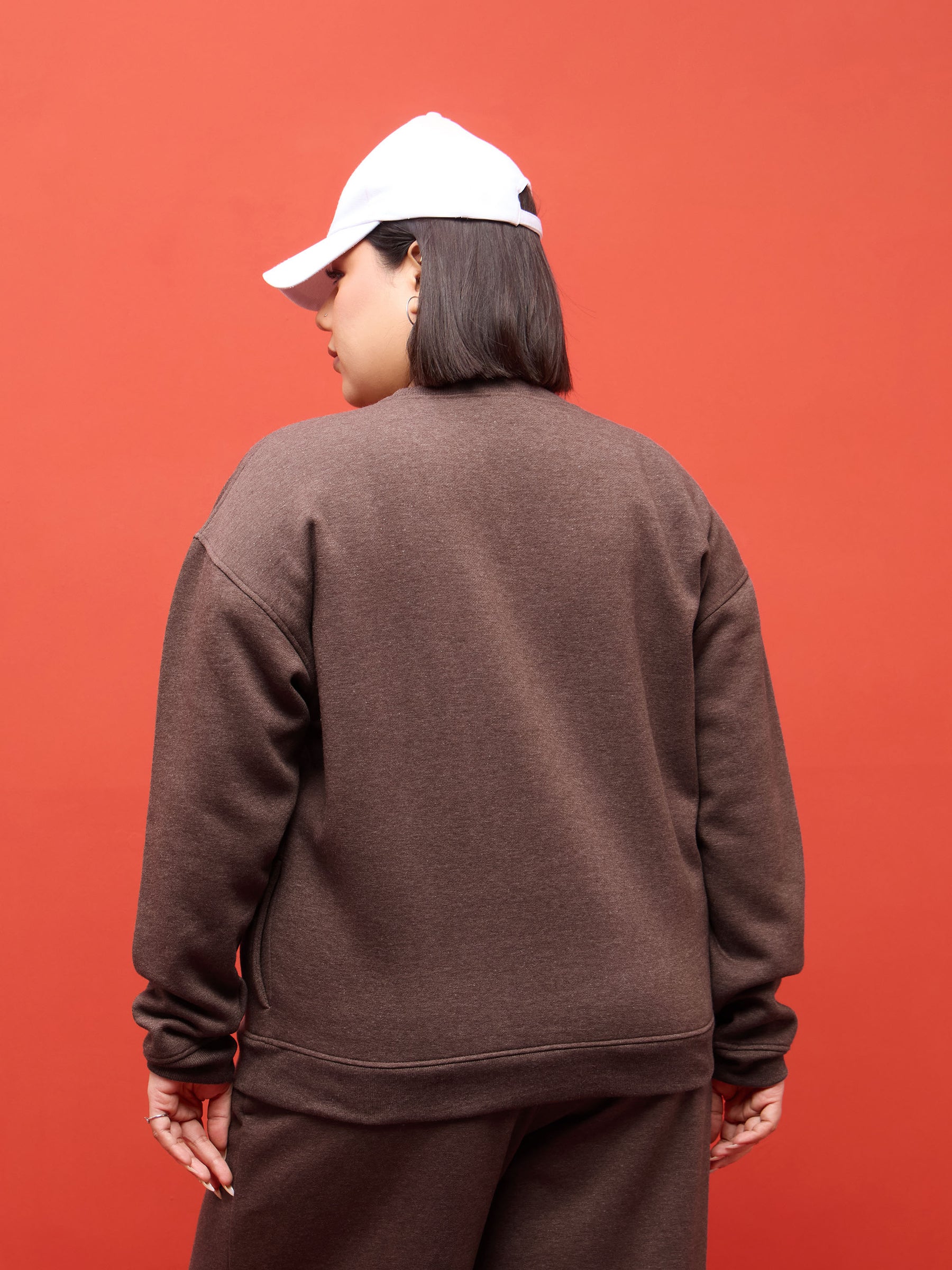 Brown Melange Fleece Sweatshirt-SASSAFRAS Curve