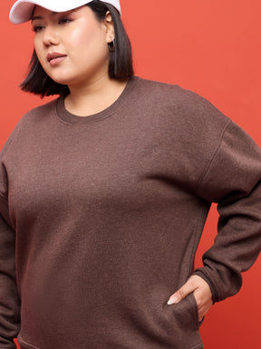 Brown Melange Fleece Sweatshirt With Track Pants-SASSAFRAS Curve