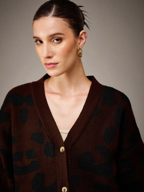 Brown & Black Acrylic Wool V-Neck Oversize Cardigan-SASSAFRAS