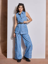 Ice Blue Multi Pocket Top With Cargo Pants-SASSAFRAS