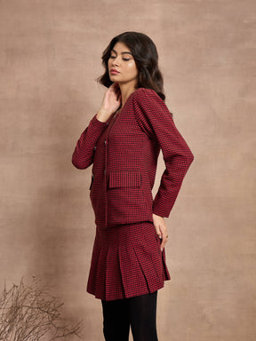 Red Houndstooth Top With Mini Skirt-SASSAFRAS