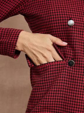 Red Houndstooth Top With Mini Skirt-SASSAFRAS