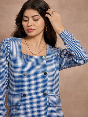 Blue Houndstooth Top With Mini Skirt-SASSAFRAS