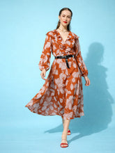 Brown Floral Top with A-Line Belted Skirt-SASSAFRAS