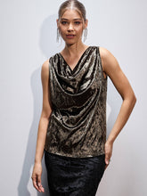 Olive Velvet Cowl Neck Sleeveless Top-SASSAFRAS