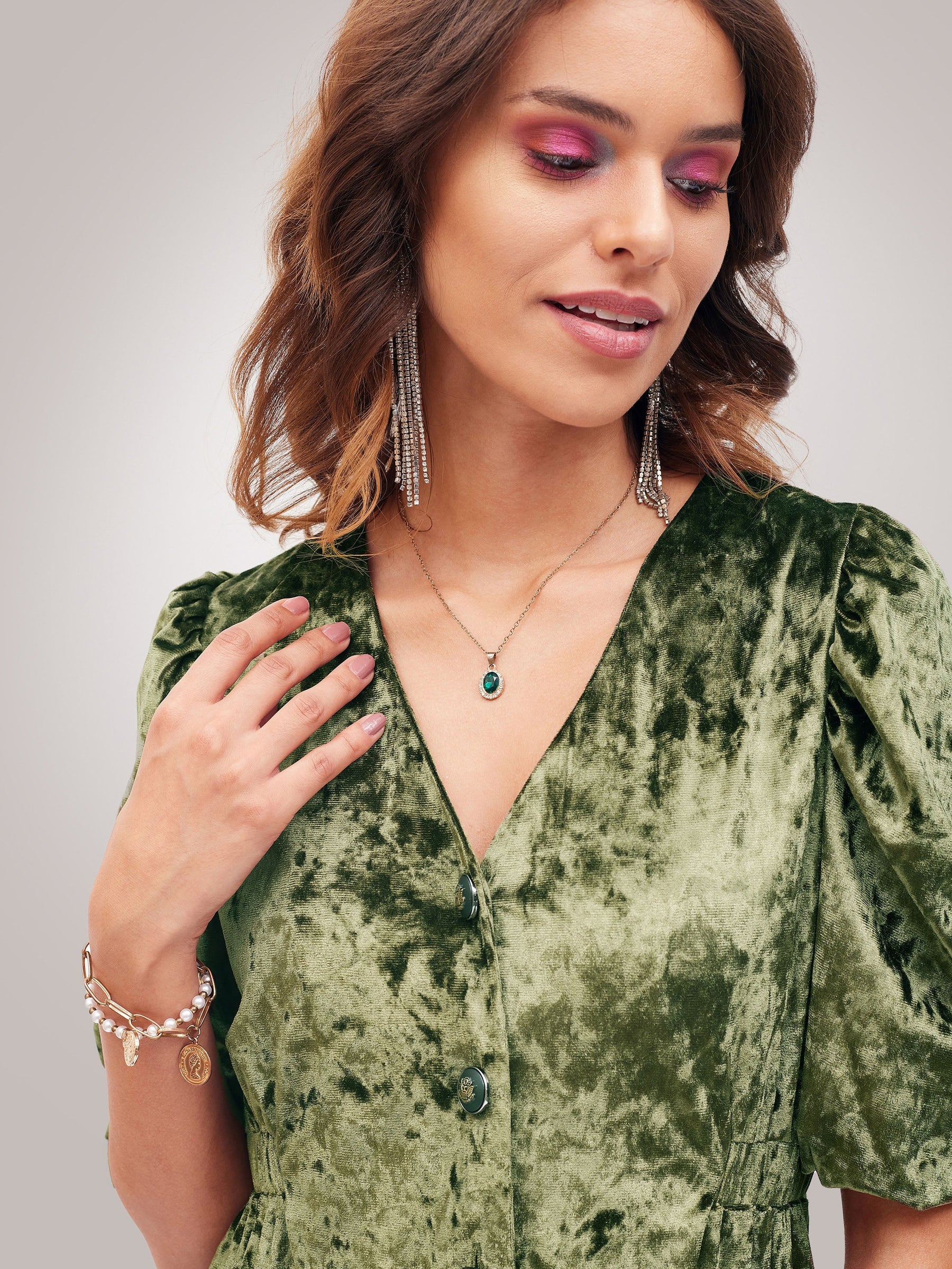 Olive Velvet Front Button Top-SASSAFRAS