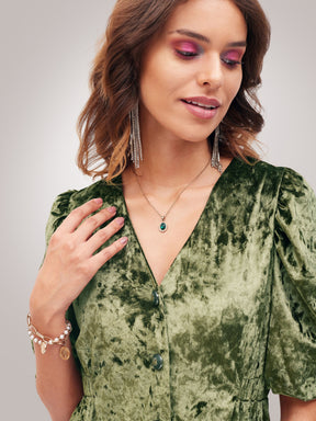 Olive Velvet Front Button Top-SASSAFRAS