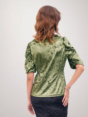 Olive Velvet Front Button Top-SASSAFRAS