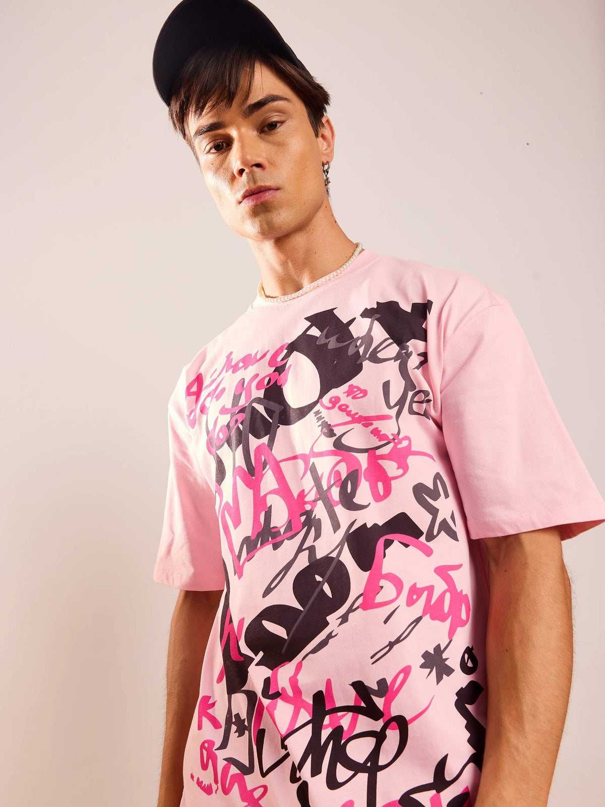 Pastel Pink Abstract Print Oversized T-shirt-MASCLN SASSAFRAS