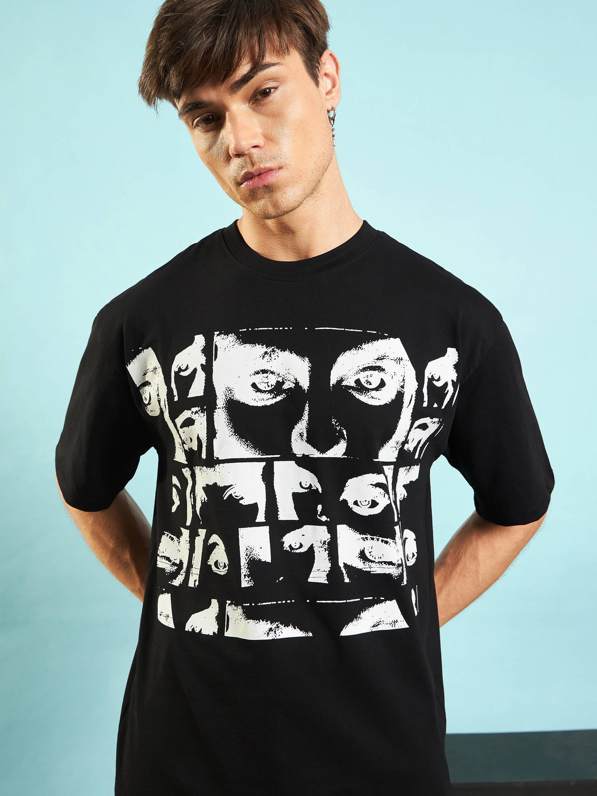 Black Retro Photographic Print Oversized T-shirt-MASCLN SASSAFRAS