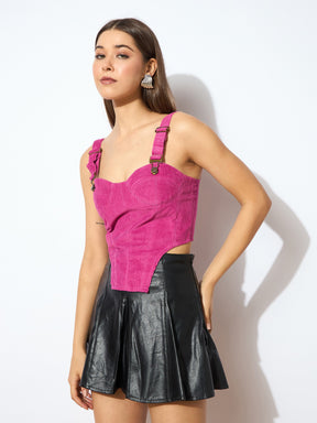 Pink Corduroy Bustier Crop Top-SASSAFRAS