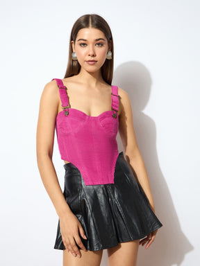 Pink Corduroy Bustier Crop Top-SASSAFRAS