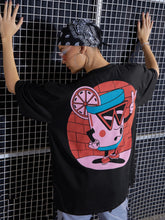 Women Black Cartoon Printed Oversized T-Shirt